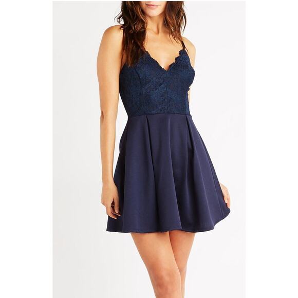 Charlotte Russe Y2K Navy Lace Skater Dress NWT Large - Picture 1 of 6